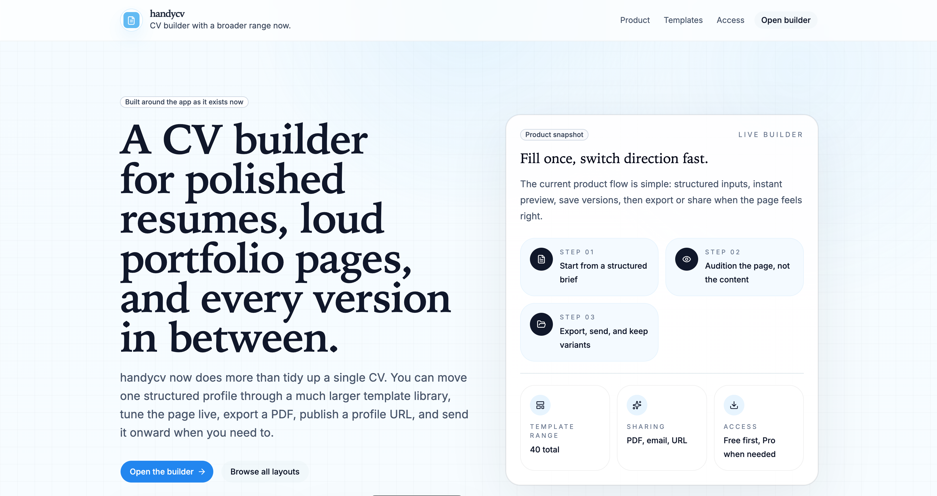 HandyCV landing page hero
